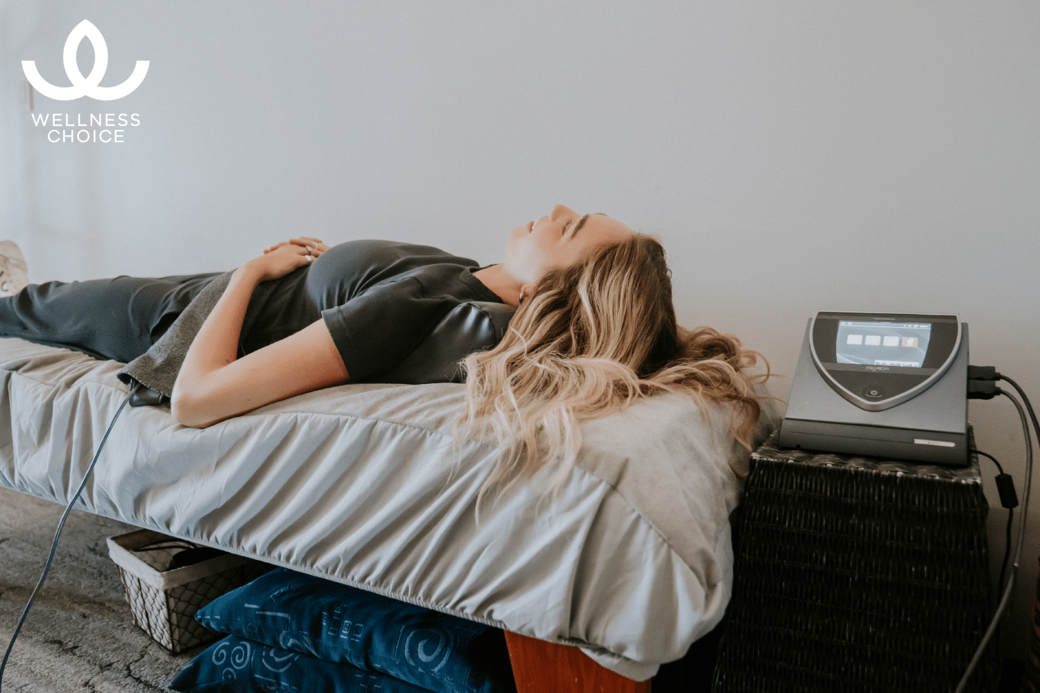 Patient resting during a BEMER therapy session at Wellness Choice in Costa Mesa, California